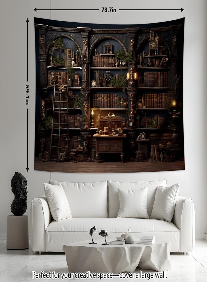 QGHOT Medieval Bookshelf Tapestry, Dark Academia Old Library Tapestries Wall Hanging, Gothic Wall Decor Study Room Student Office Bedroom Living Room Backdrop 80x60 in - Image 4