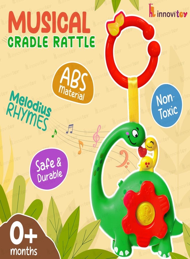 innovitoy Infant Plastic Musical Cradle Rattle New Born Baby Toys For 0-6 Month|With Attachable Loop & Clip|Light-Up Musical Toy, Press Button For 4 Rhymes|Bpa-Free|Baby Gift Set-Made In India(Green) - Image 2