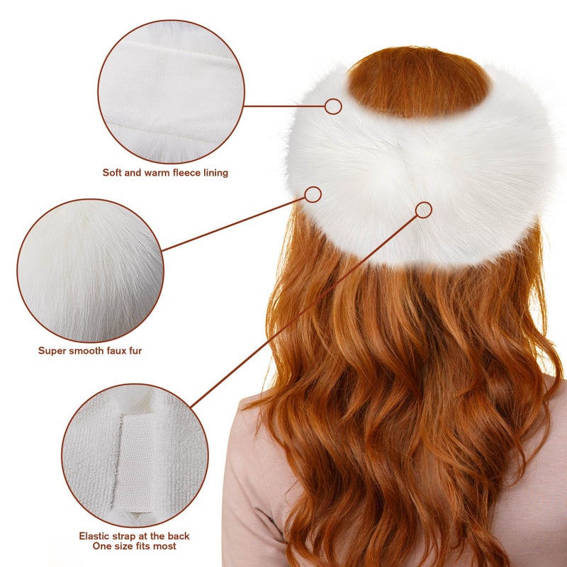 Dikoaina Womens Faux Fur Headband Winter Earwarmer Earmuff Ski (White) - Image 3
