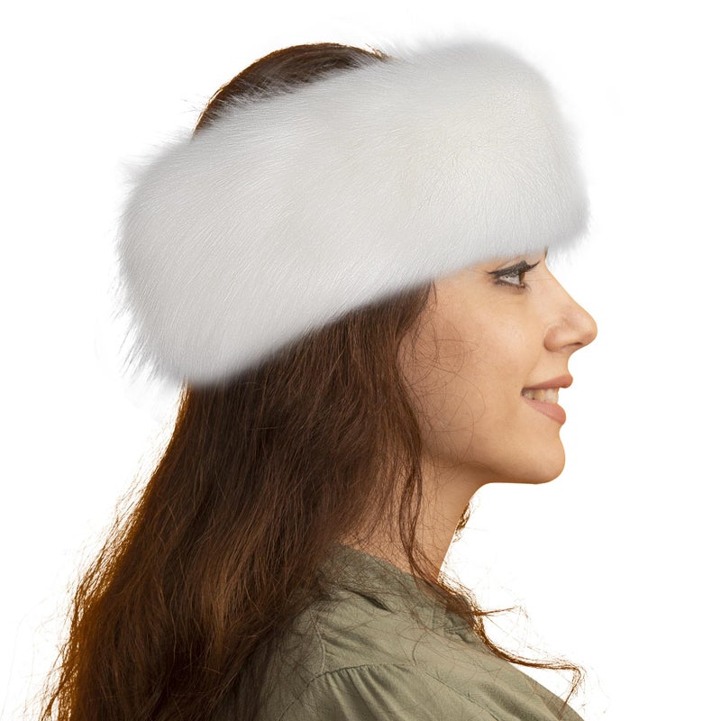 Dikoaina Womens Faux Fur Headband Winter Earwarmer Earmuff Ski (White) - Image 2