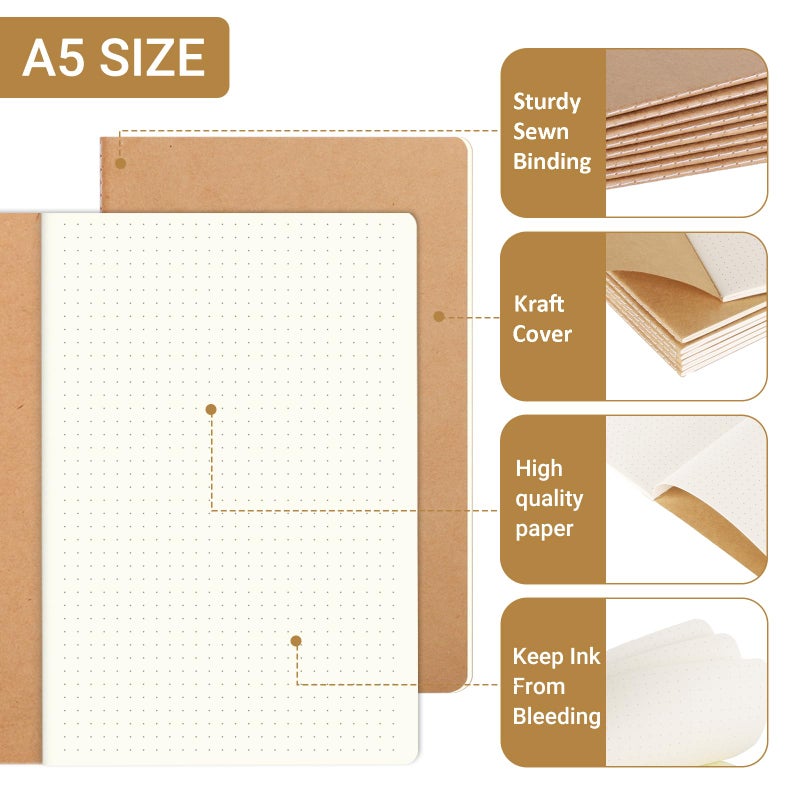zmybcpack 24 Pack 8.25x5.5 Inches Dot Grid Paper Notebook/ A5 Size Dot Journal Notebook, Dot Grid Subject Notebooks Wire-Bound with Kraft Cover, 32 Sheets/64 Dot Pages - Image 3