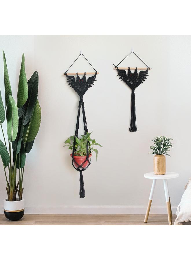 Bluejw New Creative Bat Hand-woven Tapestry Cotton Rope Plant Net Bag Potted Hanging Basket Animal Wall Decoration  - Image 5
