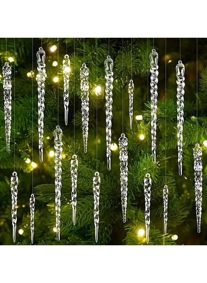 24 Pink Acrylic Ice Stalactite Hanging Christmas Tree Ornament Set - Image 1
