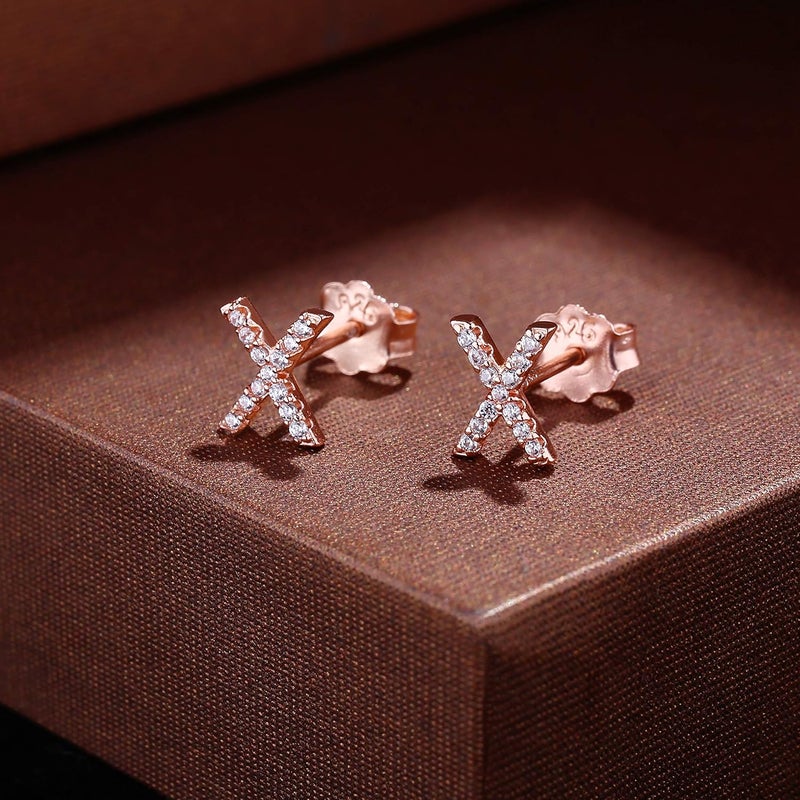 MONOOC Store Initial Stud Earrings for Girls - S925 Sterling Silver Post Cubic Zirconia Stud Earrings Initial Earrings for Girls Women Hypoallergenic Earrings Birthday Gifts for Girls Kids Jewelry - Image 4