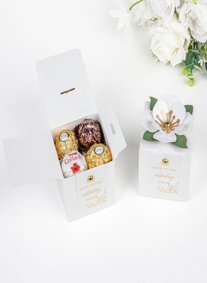 FEIYI 20 PCS Favor Boxes, 3 In 1 Candy Boxes with Floral Decor, White Thank You Tags Gift wrapping for Wedding, Baby Shower, Birthday, Decorations Party (White, 2.55x2.55x2.55) - Image 3