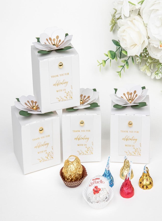 FEIYI 20 PCS Favor Boxes, 3 In 1 Candy Boxes with Floral Decor, White Thank You Tags Gift wrapping for Wedding, Baby Shower, Birthday, Decorations Party (White, 2.55x2.55x2.55) - Image 4