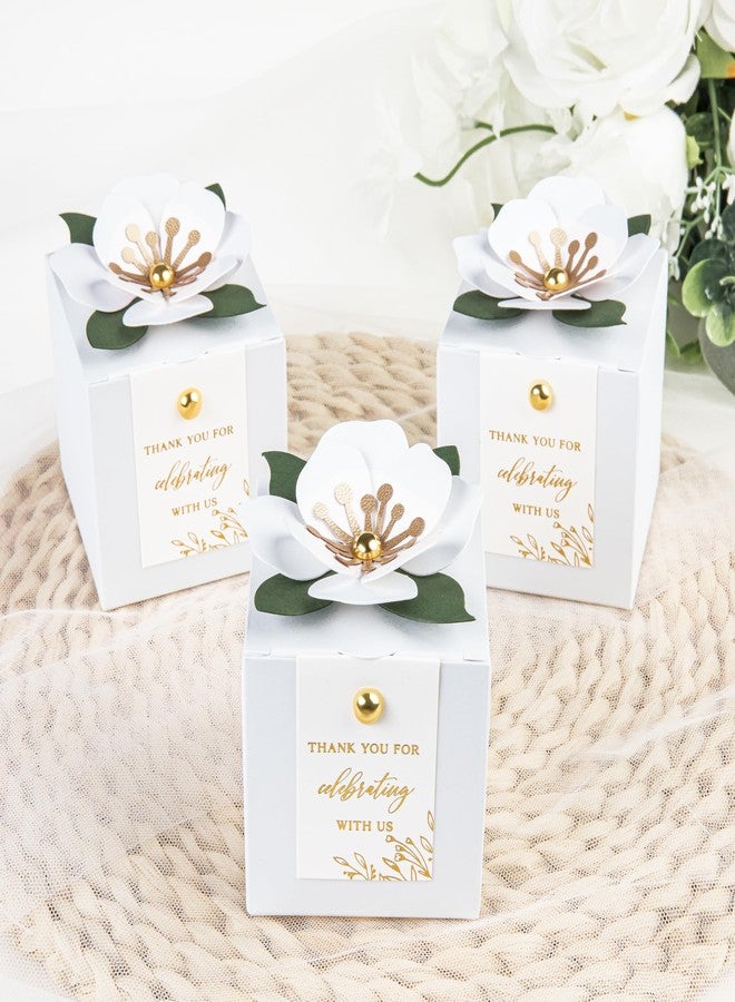 FEIYI 20 PCS Favor Boxes, 3 In 1 Candy Boxes with Floral Decor, White Thank You Tags Gift wrapping for Wedding, Baby Shower, Birthday, Decorations Party (White, 2.55x2.55x2.55) - Image 5