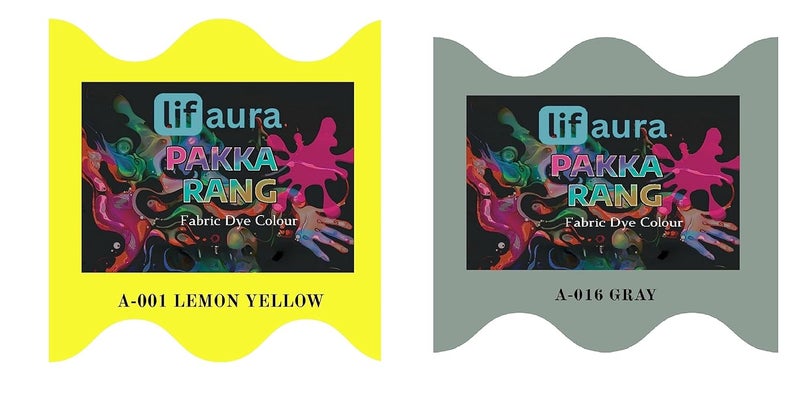 Prokart Lifaura Pakka Rang Fabric Permanent Dye Color Kit Pack of 6 Sachets 5g Each 30g Pack with 30g DyfixerShadeA001 Lemon Yellow01 Steel Grey16 Each Color 3 sachets - Image 1