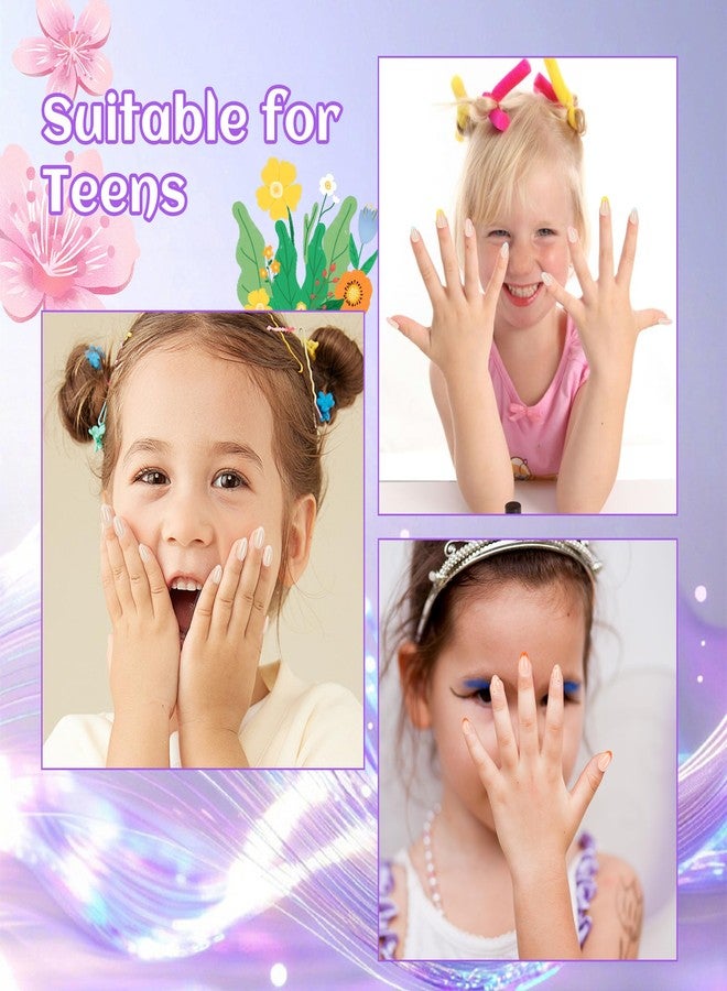 Kawyehu 90 Pieces Press on Nails for Kids, Kawyehu 3 Pack Nails for Kids Colorful Press on Nails for Girls 8-12 Years with Glue, Almond Fake Nail Kit for 9 10 11 12 Year Old, Summer - Image 4