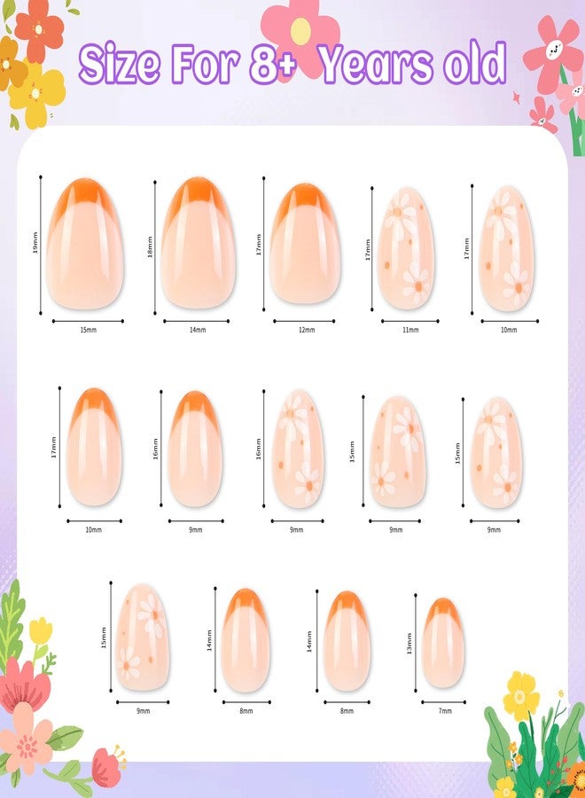 Kawyehu 90 Pieces Press on Nails for Kids, Kawyehu 3 Pack Nails for Kids Colorful Press on Nails for Girls 8-12 Years with Glue, Almond Fake Nail Kit for 9 10 11 12 Year Old, Summer - Image 2