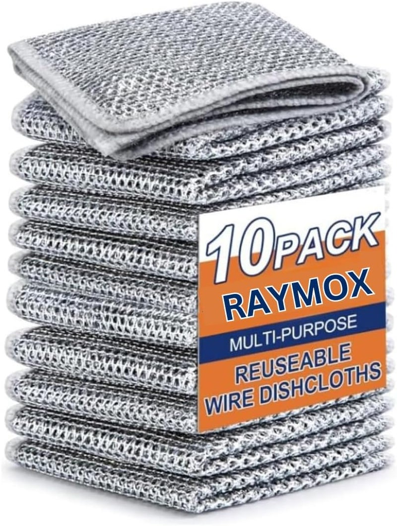 RAYMOX Non-Scratch Dish Wash Cloth (Pack of 10), Steel Wire Dish Cloth, Wire Dishwashing Rags for Wet and Dry Stainless Steel Scrubber Non-Scratch Wire Dishcloth for Washing Dishes Sinks Counters (10) - Image 1