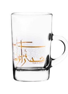 Dimlaj 6-Piece Glass Tea Tumbler Set with Handle Clear and Deyar Gold 170 g DJ-42802  - Image 1