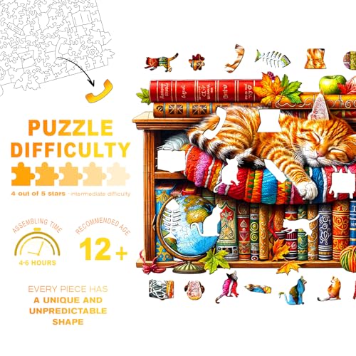 Purdicra Wooden Puzzles for Adults Dreamy Tabby Cat Wooden Jigsaw Puzzle Unique Animal Shaped Wood Puzzles Adult Christmas Birthday Gifts for FriendsFamily Home Decor 85 6 in 100pcs - Image 5