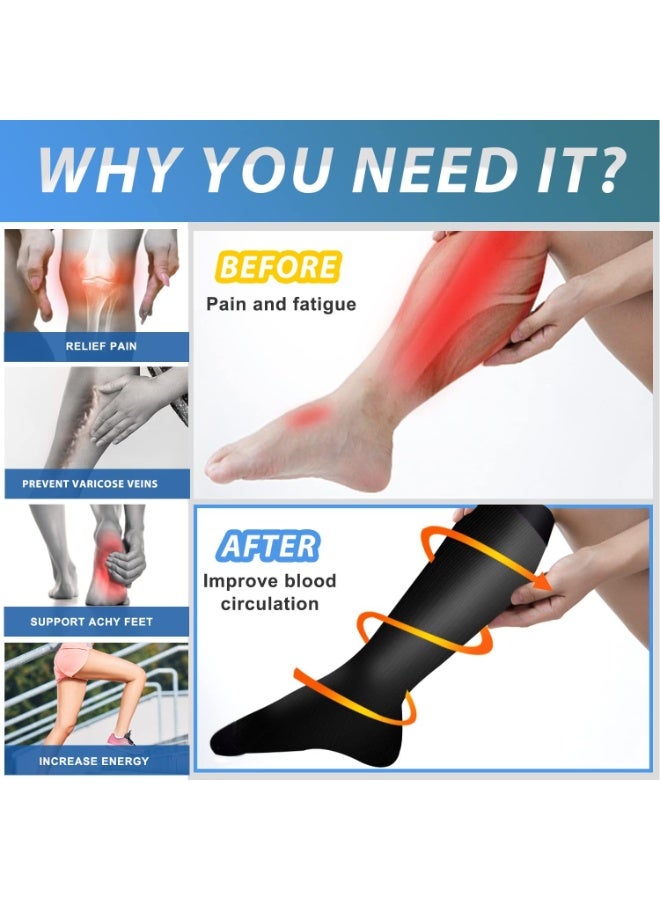 FAYET 4 Pairs Graduated Compression Socks, Knee High Support for Nurses, Running, Hiking, Travel for Women & Men - Image 2