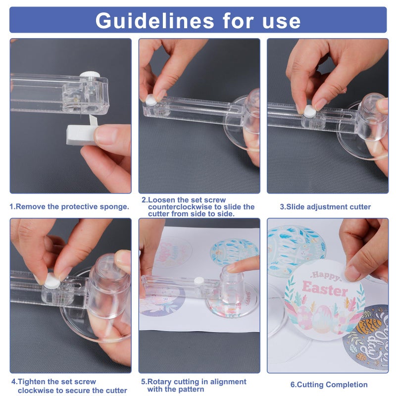 MK.Bear 58mm/2.25 Inch Clear Circle Cutter Button Maker Tools, Adjustable Multi-Size Badge Making Round Cutting Tool, Cutting Knife Photo Paper Model Circle (70-210mm) - Image 5