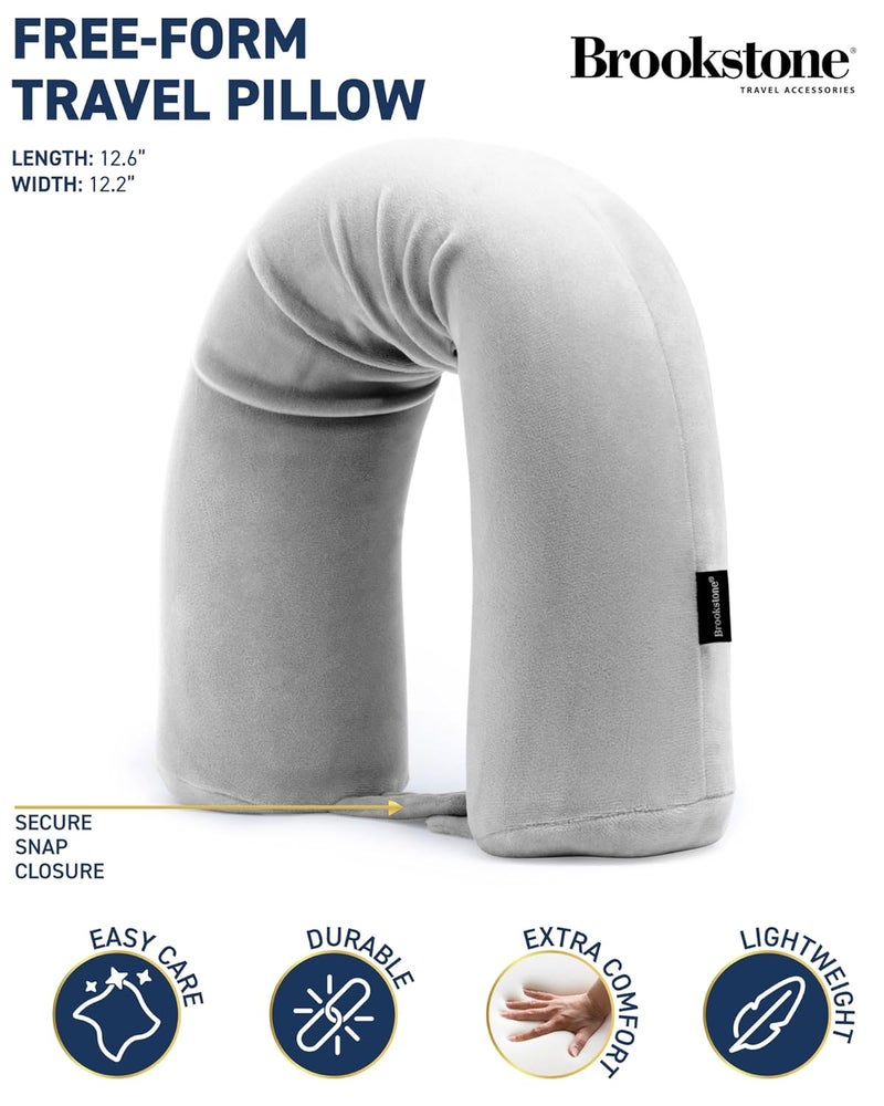 Brookstone Brookstone Travel Neck Pillow FreeForm Memory Foam Head and Neck Pillow for Vacations Airplanes Trains Buses and Cars Size OneSize Grey  - Image 2