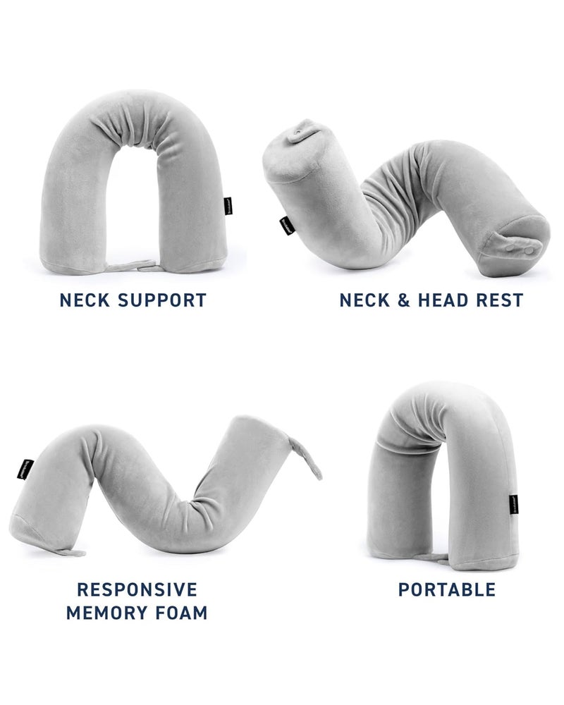 Brookstone Brookstone Travel Neck Pillow FreeForm Memory Foam Head and Neck Pillow for Vacations Airplanes Trains Buses and Cars Size OneSize Grey  - Image 3