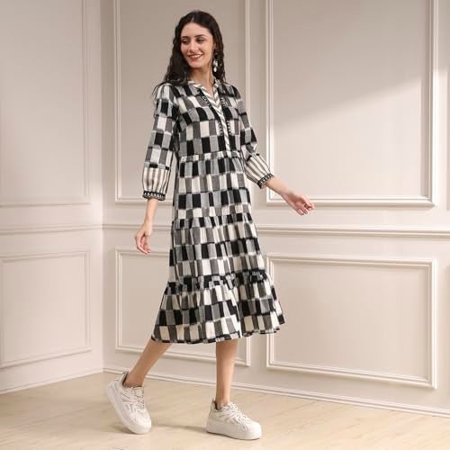 Biba Women Black Cotton Tiered Yarndyed Dress - Image 5