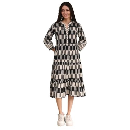 Biba Women Black Cotton Tiered Yarndyed Dress - Image 1