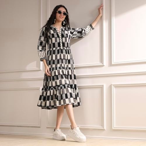 Biba Women Black Cotton Tiered Yarndyed Dress - Image 3