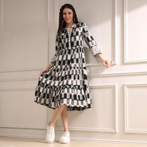 Biba Women Black Cotton Tiered Yarndyed Dress - Image 2