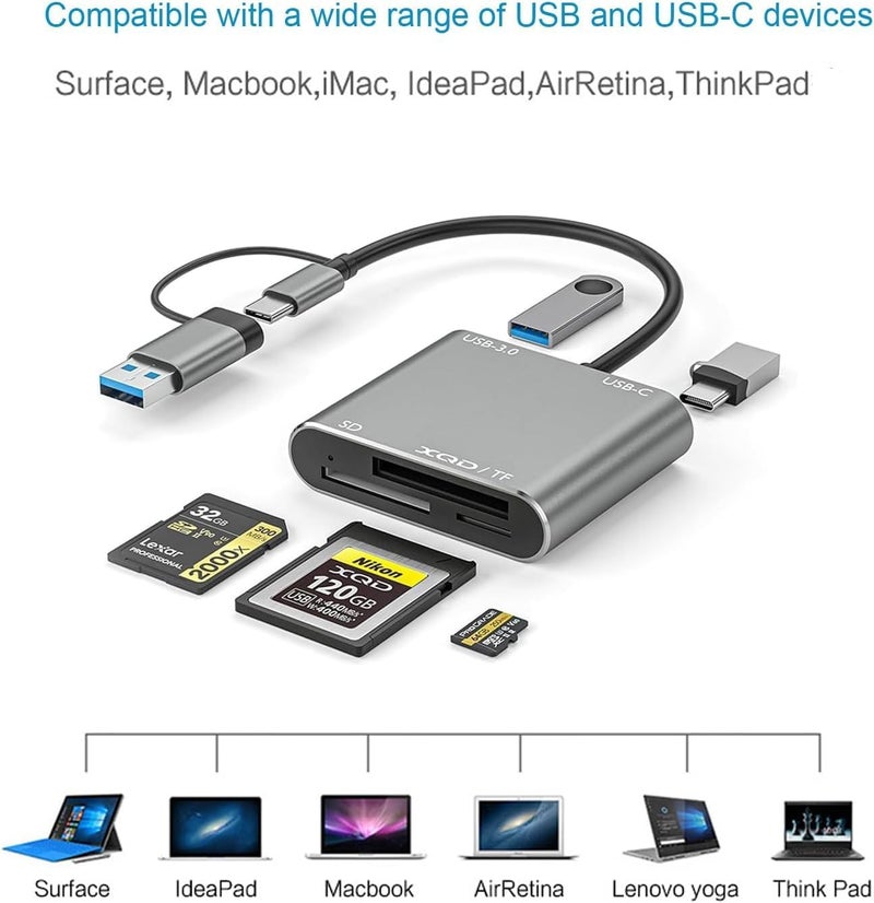 كاست ويف قارئ بطاقات XQD 5 في 1 USB C (10 جيجابت في الثانية)، قارئ بطاقات خارجي متعدد المنافذ مزود بفتحتين لبطاقات SD/TF، متوافق مع أجهزة الكمبيوتر المحمولة من نوع USB-C، يدعم أنظمة Windows/Mac OS/Android - Image 3