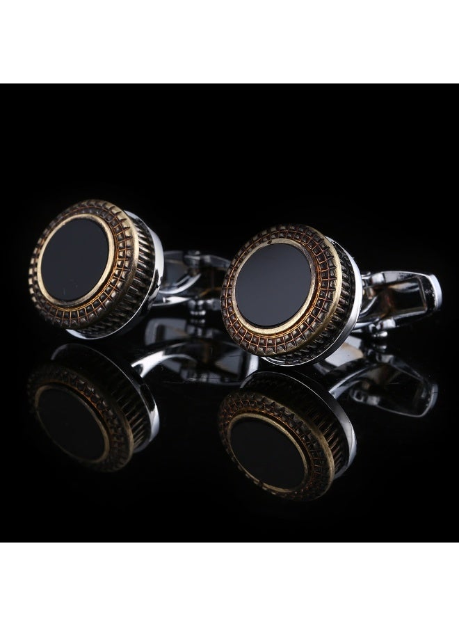HomeNoor Vintage Gold & Black Round Cufflinks, Elegant Formal French Cufflinks for Business, Wedding and Daily Wear, Stylish Shirt Cuff Links for Special Events, Perfect Gift  Idea for Men & Women - Image 3