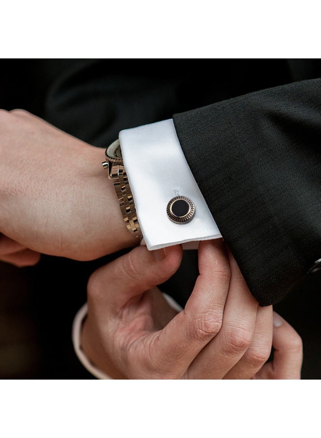 HomeNoor Vintage Gold & Black Round Cufflinks, Elegant Formal French Cufflinks for Business, Wedding and Daily Wear, Stylish Shirt Cuff Links for Special Events, Perfect Gift  Idea for Men & Women - Image 4