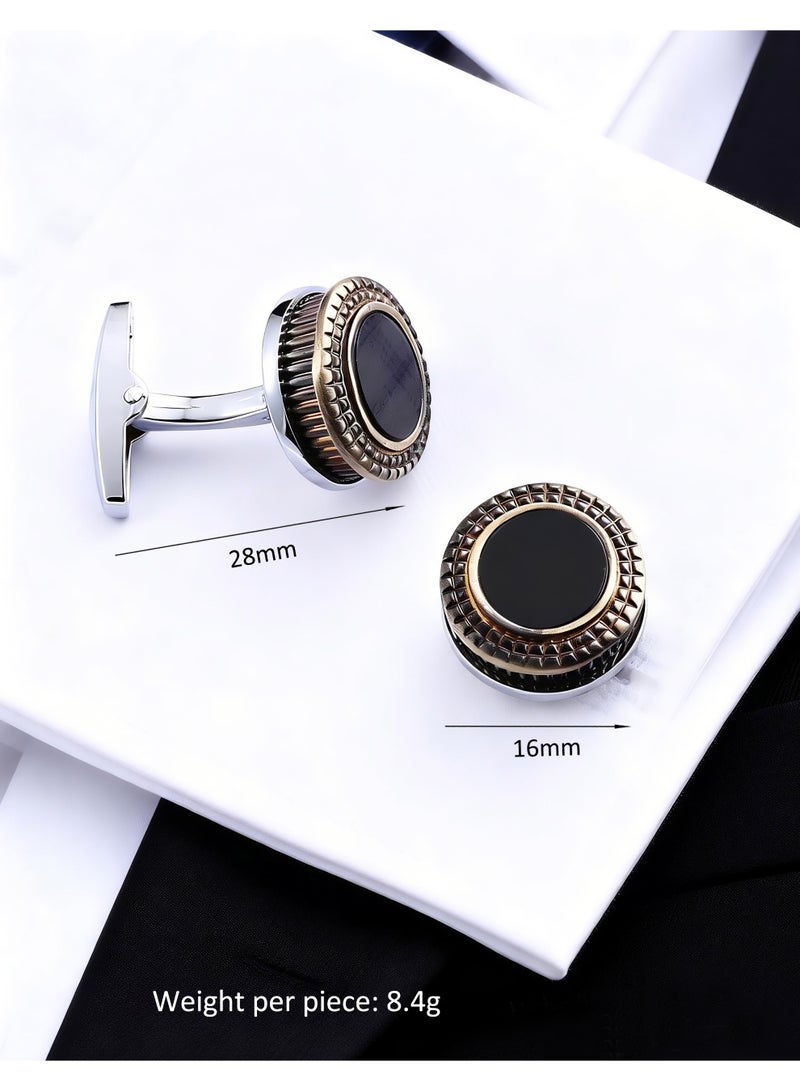 HomeNoor Vintage Gold & Black Round Cufflinks, Elegant Formal French Cufflinks for Business, Wedding and Daily Wear, Stylish Shirt Cuff Links for Special Events, Perfect Gift  Idea for Men & Women - Image 2