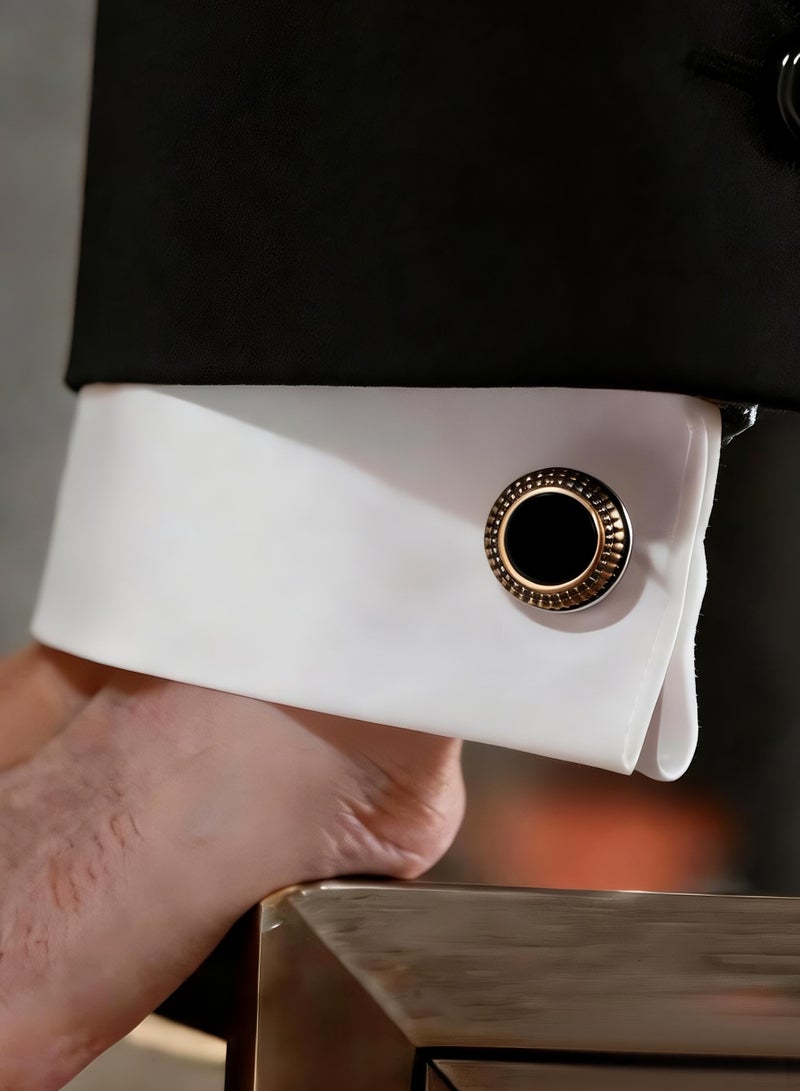 HomeNoor Vintage Gold & Black Round Cufflinks, Elegant Formal French Cufflinks for Business, Wedding and Daily Wear, Stylish Shirt Cuff Links for Special Events, Perfect Gift  Idea for Men & Women - Image 1