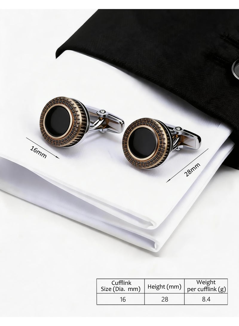 HomeNoor Vintage Gold & Black Round Cufflinks, Elegant Formal French Cufflinks for Business, Wedding and Daily Wear, Stylish Shirt Cuff Links for Special Events, Perfect Gift  Idea for Men & Women - Image 2