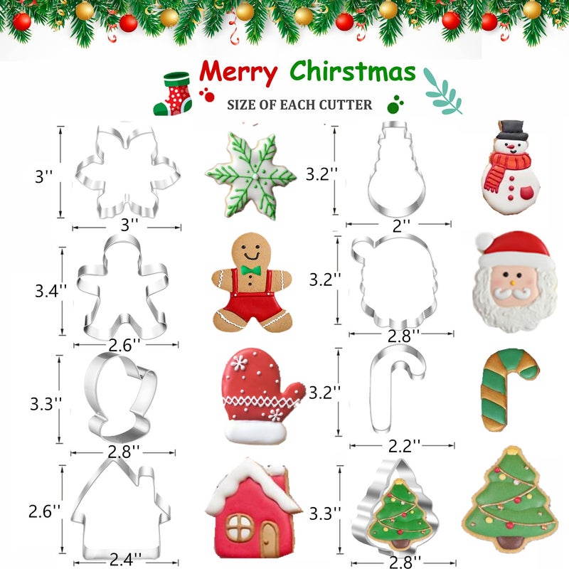 TUZICAKE Christmas Cookie Cutters  8PCS Holiday Cookie Cutter Shapes - Snowman Christmas Tree Gingerbread Man Candy Cane Snowflake Santa Face Christmas House  Winter Glove Cookies Mold  - Image 2