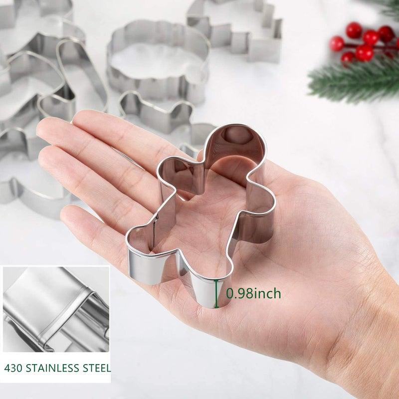 TUZICAKE Christmas Cookie Cutters  8PCS Holiday Cookie Cutter Shapes - Snowman Christmas Tree Gingerbread Man Candy Cane Snowflake Santa Face Christmas House  Winter Glove Cookies Mold  - Image 3