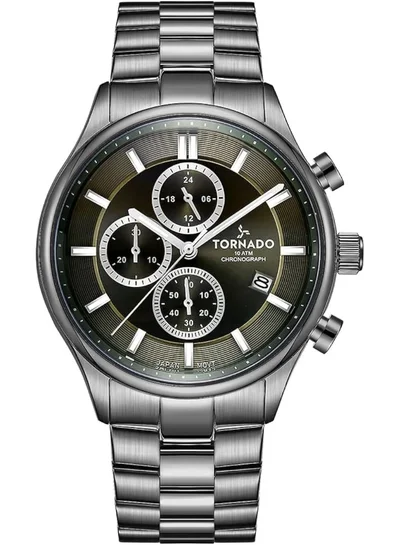 TORNADO Men's Solid stainless steel with Polished outer links and brushed center links. Chronograph Watch T6106B-XBXH - 42mm mm