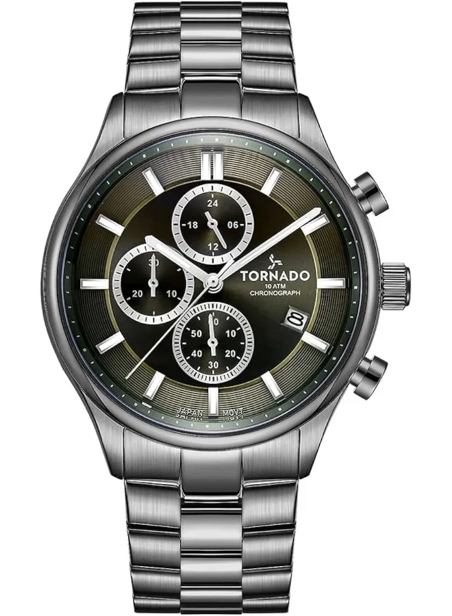 تورنيدو Tornado Men's Japan Quartz Movement Watch, Chronograph Display and Stainless Steel Strap - T6106B-XBXH, Gun Metal