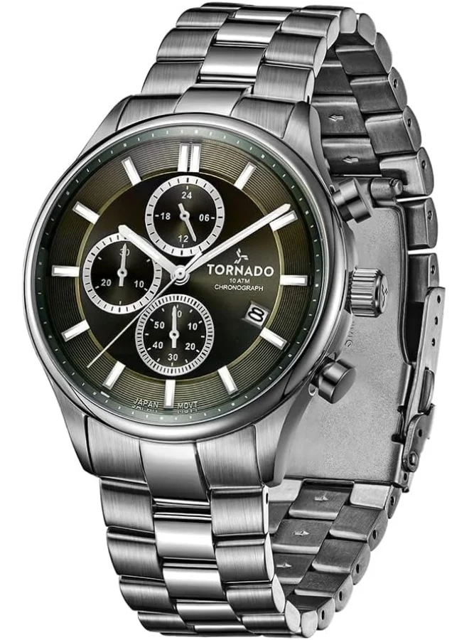 تورنيدو Tornado Men's Japan Quartz Movement Watch, Chronograph Display and Stainless Steel Strap - T6106B-XBXH, Gun Metal