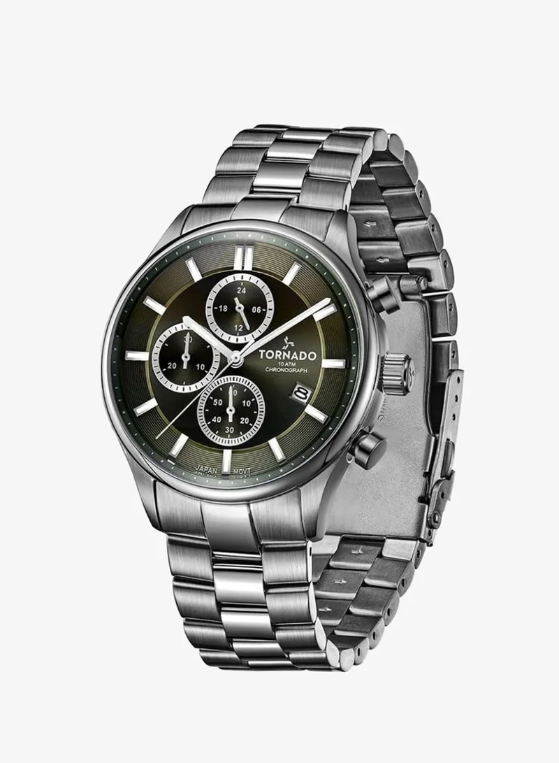 TORNADO Men's Solid stainless steel with Polished outer links and brushed center links. Chronograph Watch T6106B-XBXH - 42mm mm
