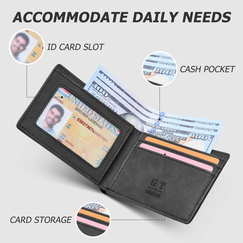 Gostwo Slim Rfid Wallet for Men Minimalist Leather ID Window Front Pocket Bifold Wallet Bussiness Card Holder Gift for Men - Image 3