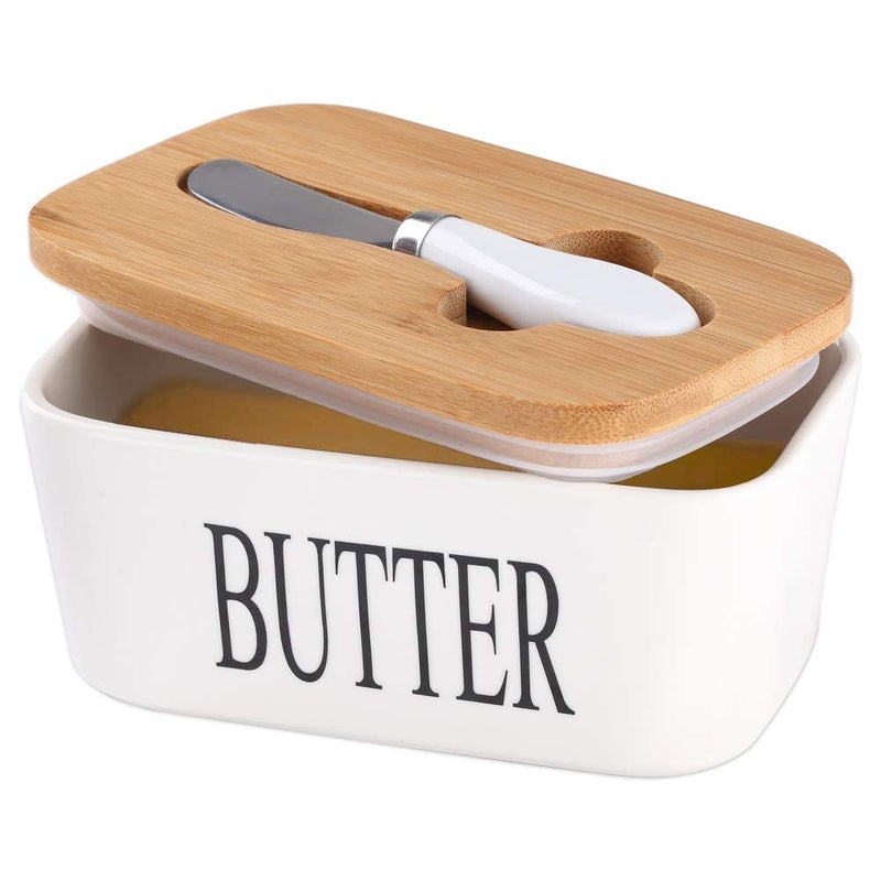 Hedrix Large Butter Dish with Lid for Countertop Ceramic Butter Container With Airtight Cover Butter Keeper for Counter or Fridge White Butter Holder Storage - Image 1