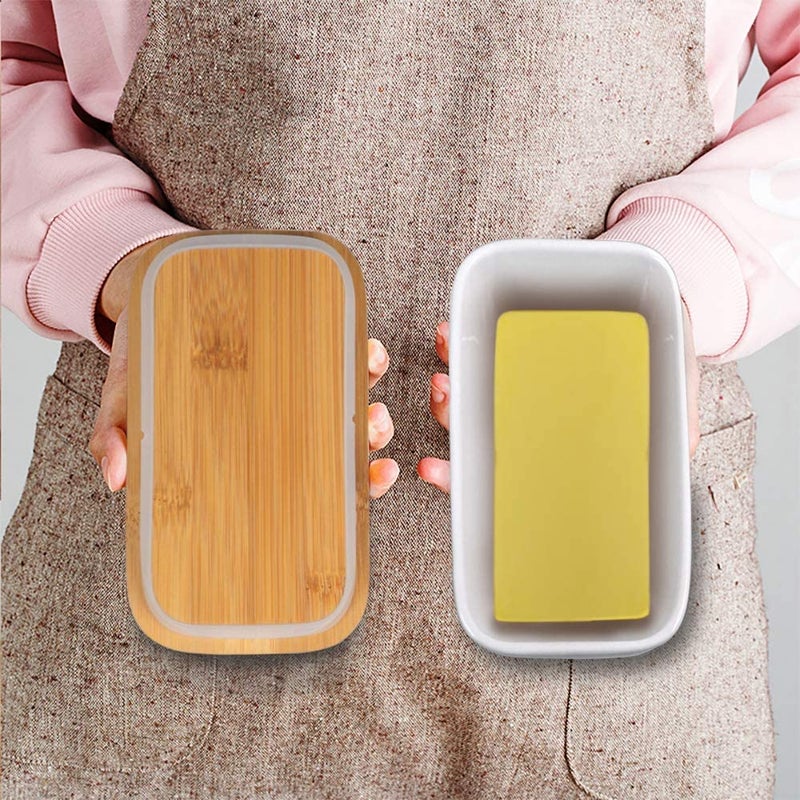 Hedrix Large Butter Dish with Lid for Countertop Ceramic Butter Container With Airtight Cover Butter Keeper for Counter or Fridge White Butter Holder Storage - Image 4