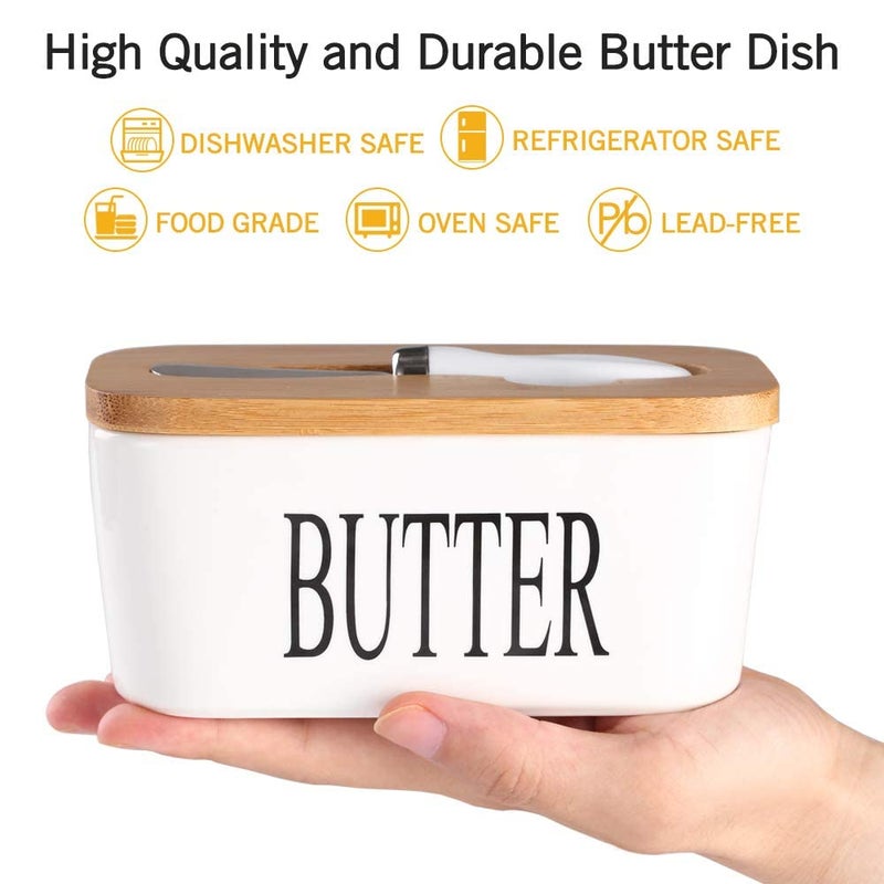 Hedrix Large Butter Dish with Lid for Countertop Ceramic Butter Container With Airtight Cover Butter Keeper for Counter or Fridge White Butter Holder Storage - Image 2
