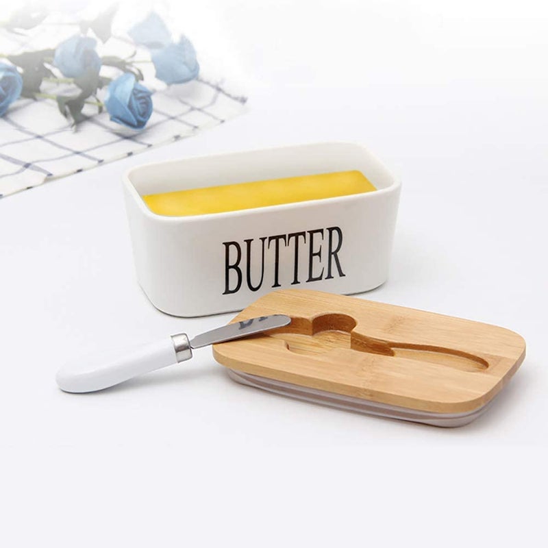 Hedrix Large Butter Dish with Lid for Countertop Ceramic Butter Container With Airtight Cover Butter Keeper for Counter or Fridge White Butter Holder Storage - Image 5