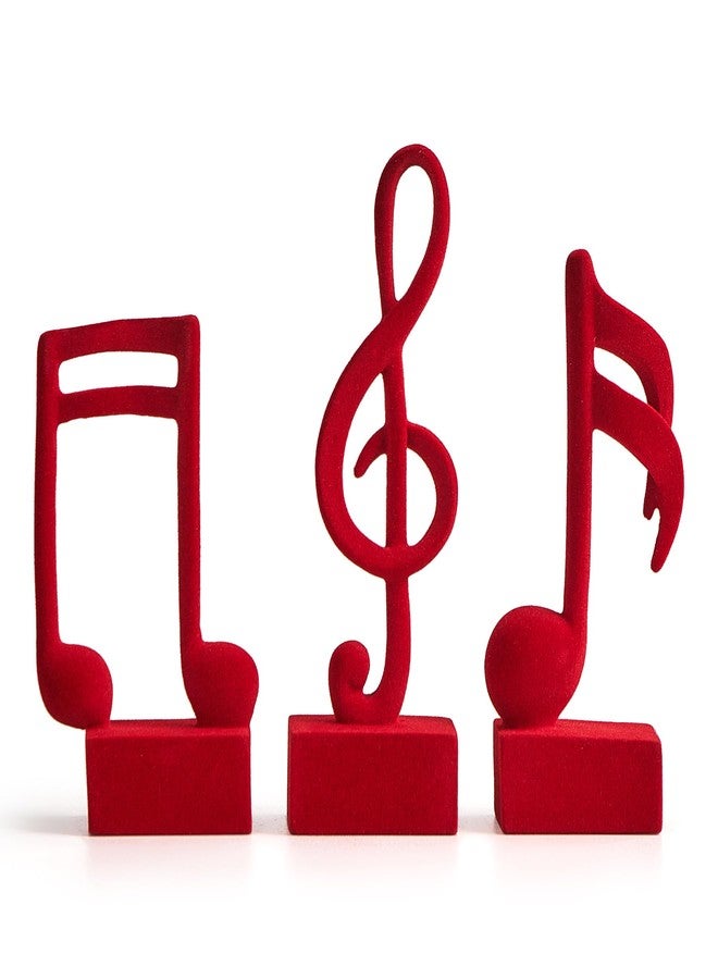 FUNTEREST 3 Piece Music Note Sculptures for Shelf Decor Aesthetic Red Velvet Resin Music Note Statue Bookshelf Coffee Table Decorations for Music Room Classroom Living Room Office - Image 1