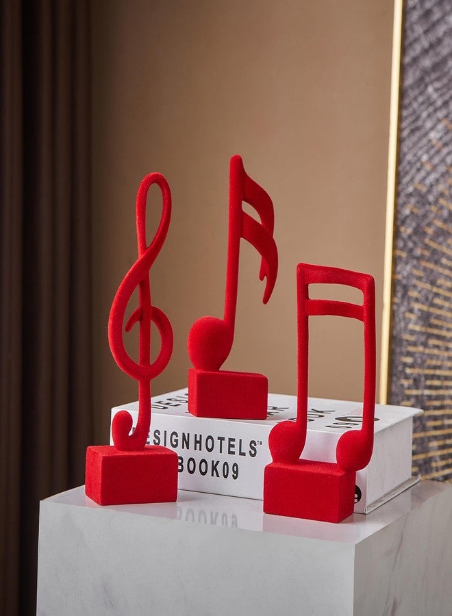 FUNTEREST 3 Piece Music Note Sculptures for Shelf Decor Aesthetic Red Velvet Resin Music Note Statue Bookshelf Coffee Table Decorations for Music Room Classroom Living Room Office - Image 5