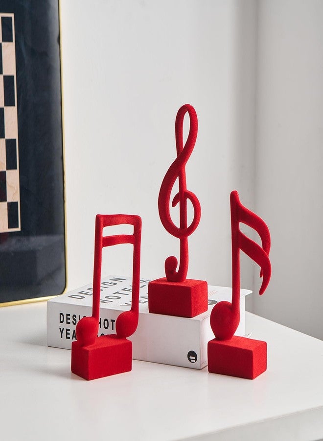 FUNTEREST 3 Piece Music Note Sculptures for Shelf Decor Aesthetic Red Velvet Resin Music Note Statue Bookshelf Coffee Table Decorations for Music Room Classroom Living Room Office - Image 2