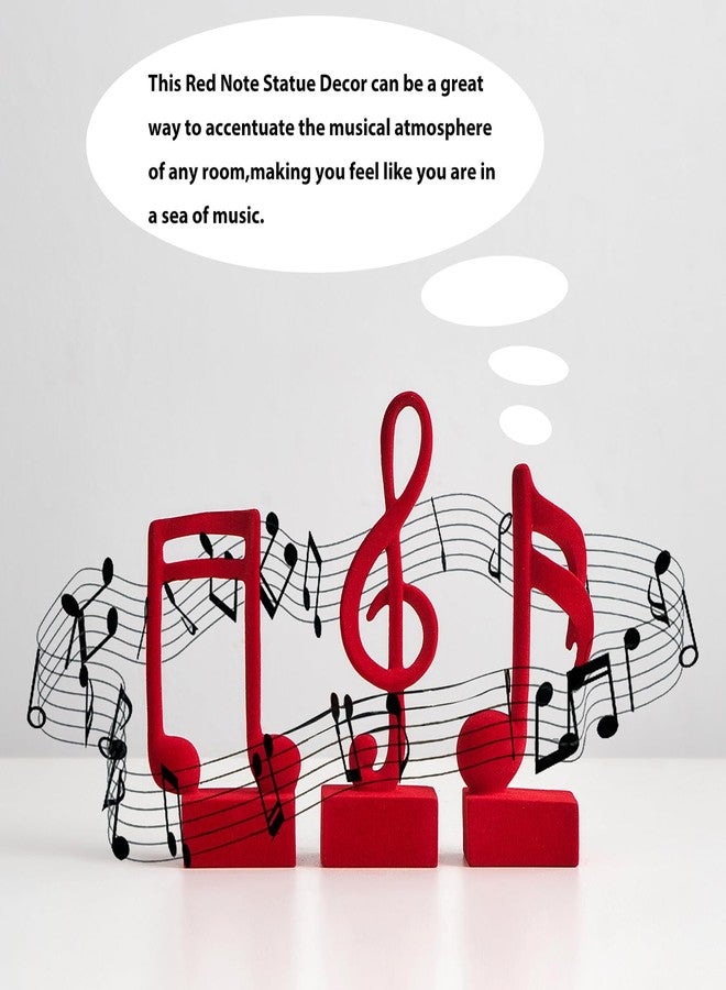 FUNTEREST 3 Piece Music Note Sculptures for Shelf Decor Aesthetic Red Velvet Resin Music Note Statue Bookshelf Coffee Table Decorations for Music Room Classroom Living Room Office - Image 4
