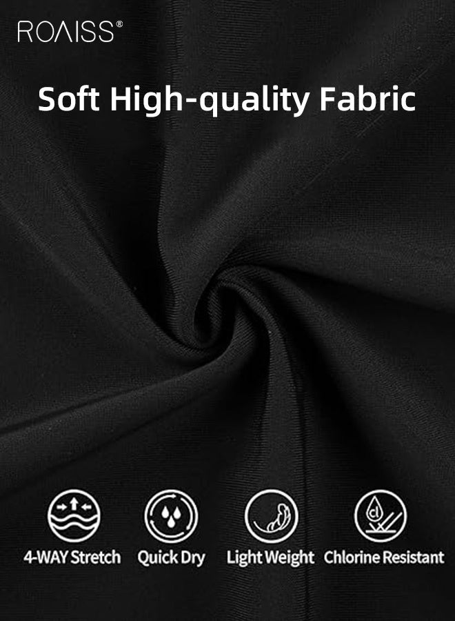 roaiss Women's One Piece Swimwear Knee Length Sports Racing Competition Bathing Suit Short Sleeve Zipper Wetsuit Zip Front Surfing Swimsuit Ladies Conservative Sun Protection Beachwear with Chest Pad Black  - Image 5