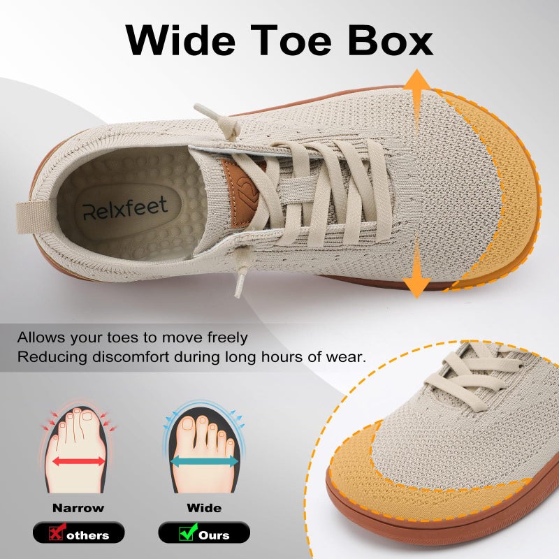 relxfeet Men's Walking Shoes Wide Toe Box Breathable Knit Slip On Sneakers for Swollen Feet & Diabetic Comfort (Khaki, 44) - Image 3