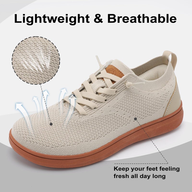 relxfeet Men's Walking Shoes Wide Toe Box Breathable Knit Slip On Sneakers for Swollen Feet & Diabetic Comfort (Khaki, 44) - Image 4