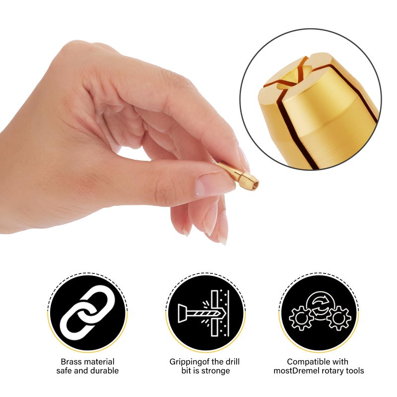 MadYiboshi 15PCS Drill Chuck Collet Set, (0.02in - 0.13in) Keyless Quick Replacement Kit compatible with Dremel Accessories, Includes 4486 Rotary Tool and 4485 Brass Collet & Metal Nut, DIY - Image 4